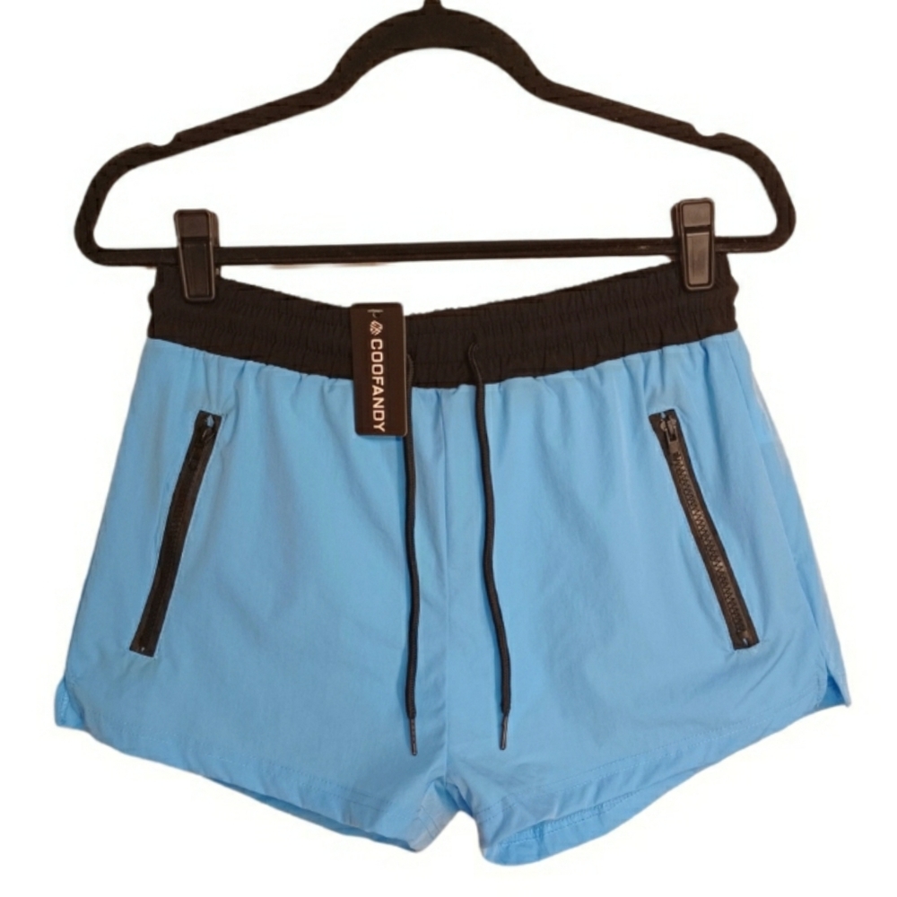 COOFANDY Light Blue & Black Stretch Waist Athletic Shorts Small NWT